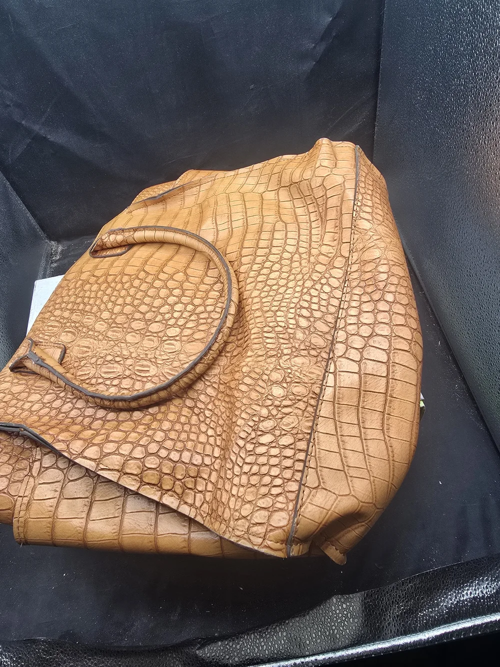 London Fog Croc-Embossed Tote in Cognac Tan
